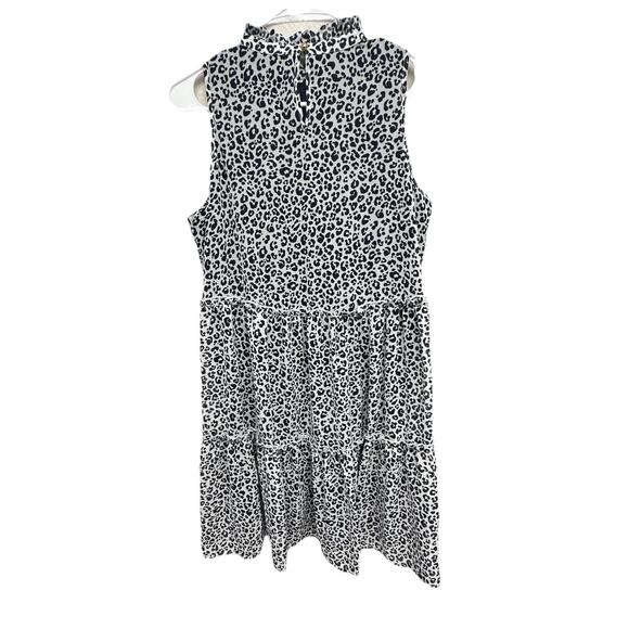 Mud Pie Womens Dress Size Medium Ruffle Neck Navy Blue Leopard Tiered - Picture 9 of 10